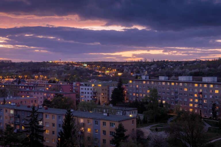 Prague residential district at dusk