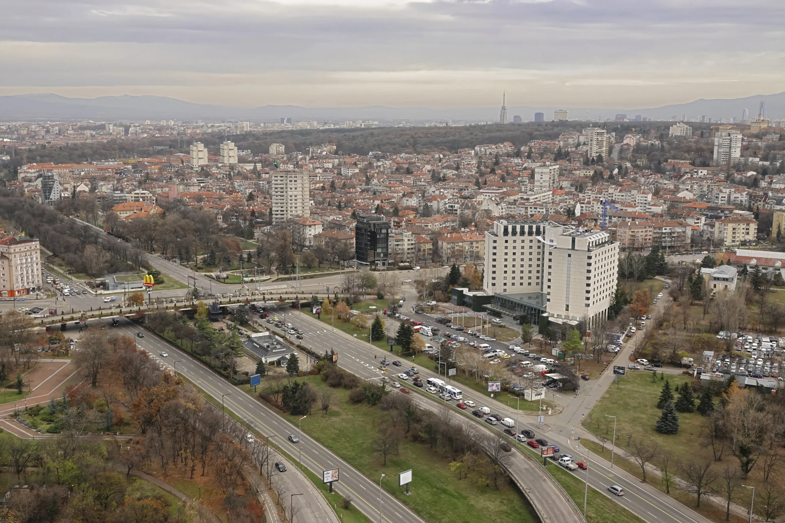 Apartment buildings in Sofia illustrating the city-level buying-power benchmark.