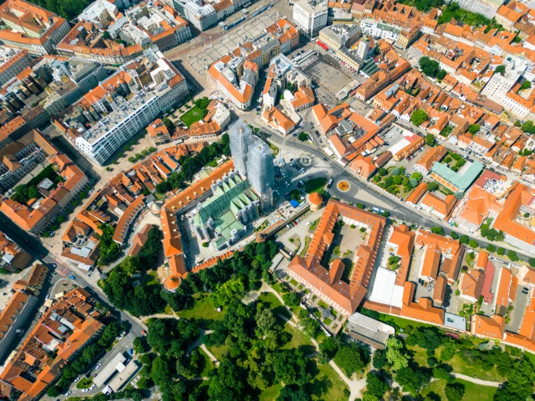 Aerial view of Zagreb residential districts and city centre